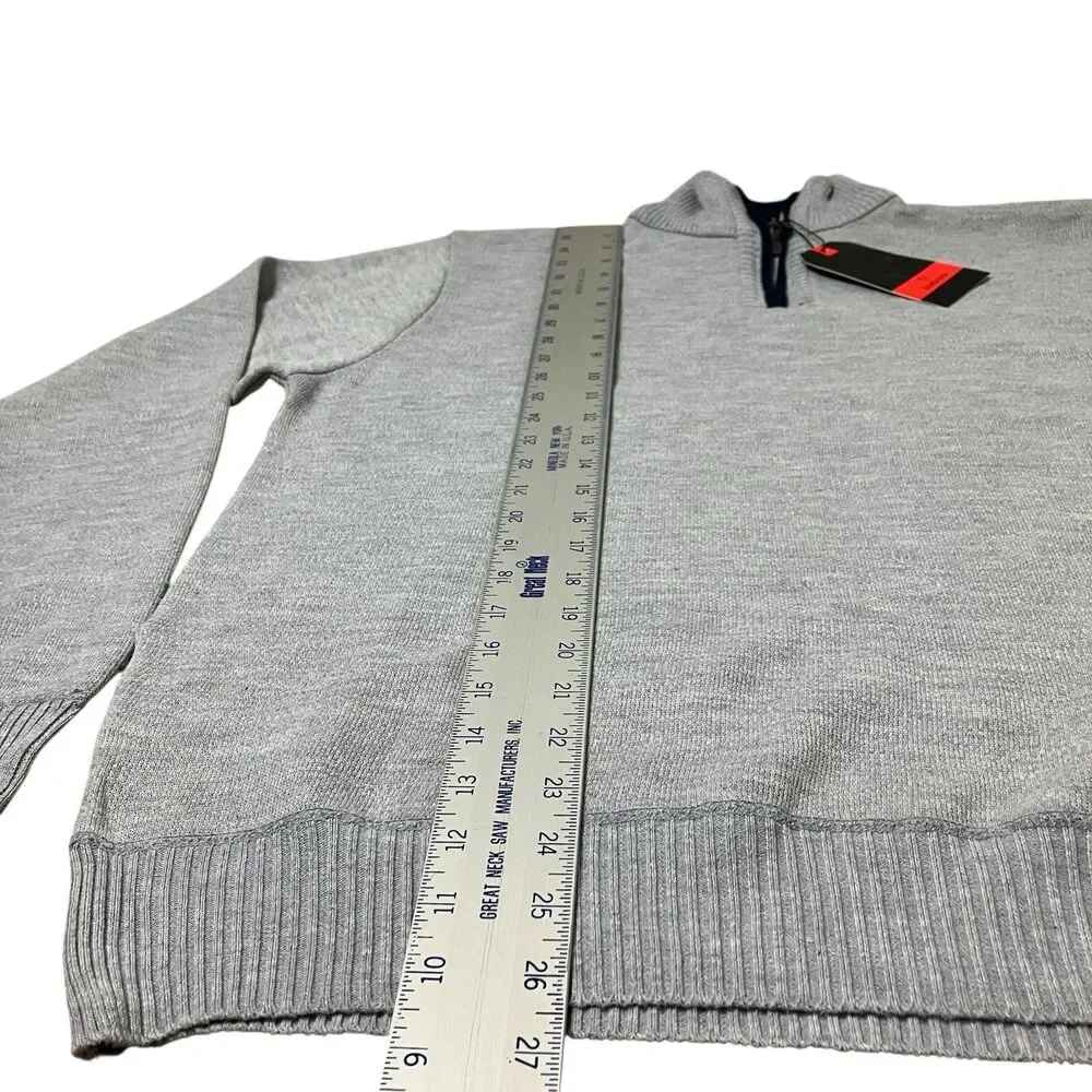 Sorano Quarter Zip Sweater Men L Gray Knit Pullover Minimalist Preppy Streetwear